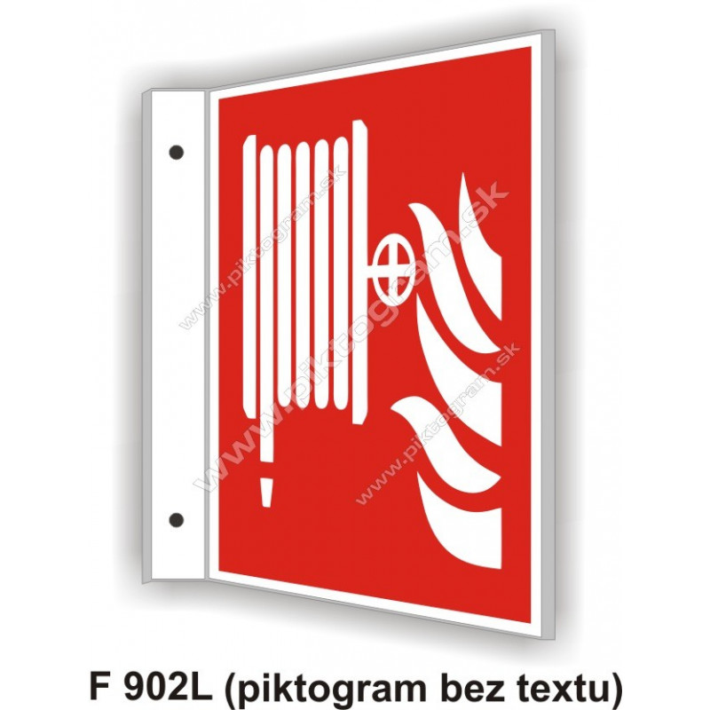 Požiarna hadica (podľa ISO 7010) - obojstranné priestorové označenie v tvare "L"