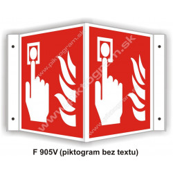 Tlačidlový hlášič požiaru (podľa ISO 7010) - obojstranné priestorové označenie v tvare "V"