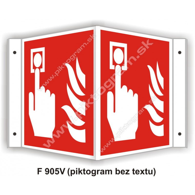 Tlačidlový hlášič požiaru (podľa ISO 7010) - obojstranné priestorové označenie v tvare "V"