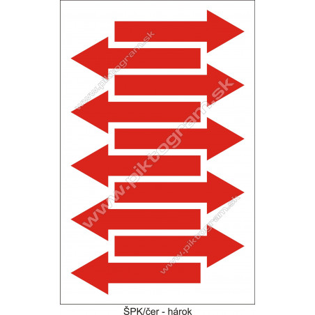 Označenie porubí - šípka smeru toku, červená (hárok s 10 ks)
