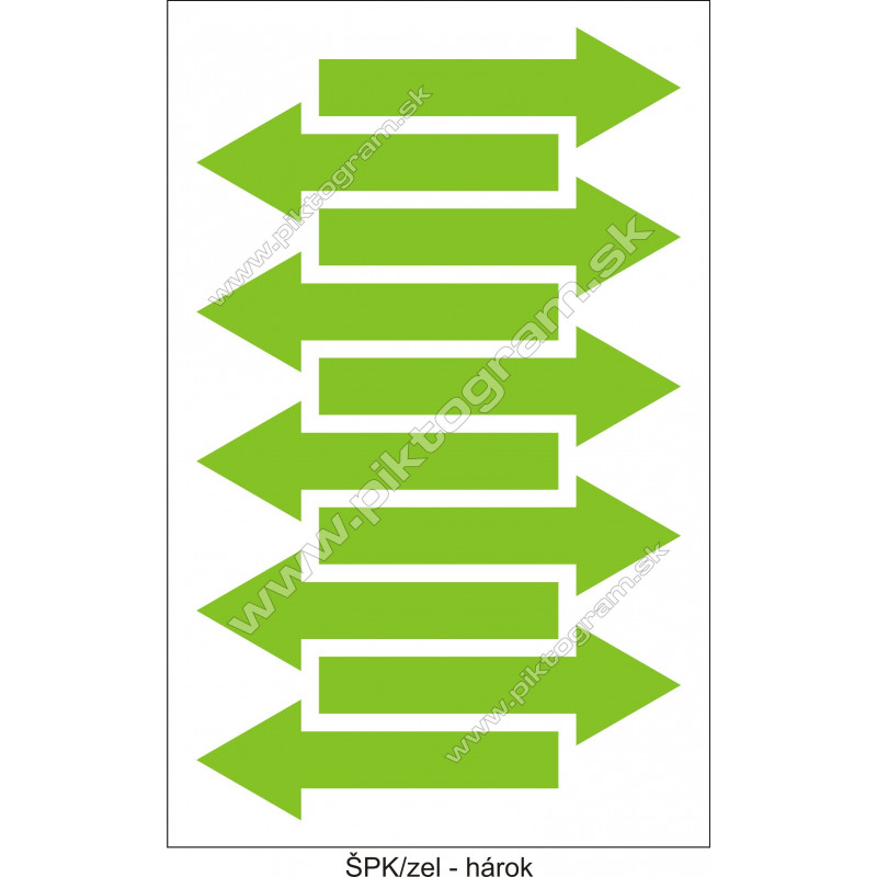 Označenie porubí - šípka smeru toku, zelená (hárok s 10 ks)